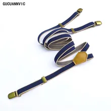 GUCUANNVIC Ретро Модные женские подтяжки 1,5 см широкие синие полосатые эластичные бронзовые зажимы аксессуары и кожаные подтяжки
