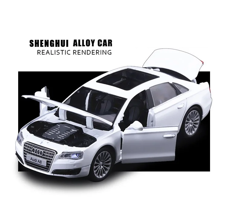 Koop Hoge Simulatie Prachtige Diecasts   Toy Voertuigen shengHui Auto Styling A8L Luxe Auto 132 Alloy Diecast Model Geluiden en Licht