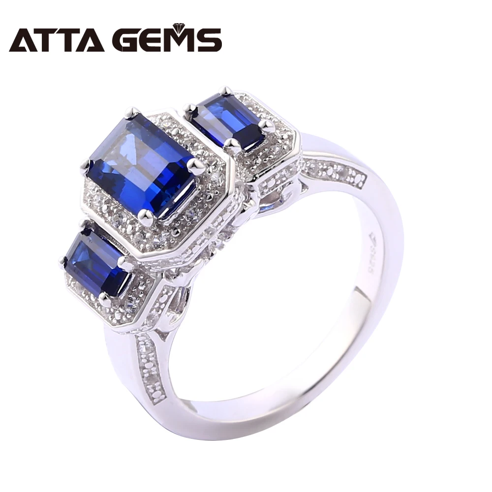 

Blue Sapphire Sterling Silver Rings Unisex Wedding Bands 6.2 Carats Created Sapphire Fashion Design Factory Price Top Quality