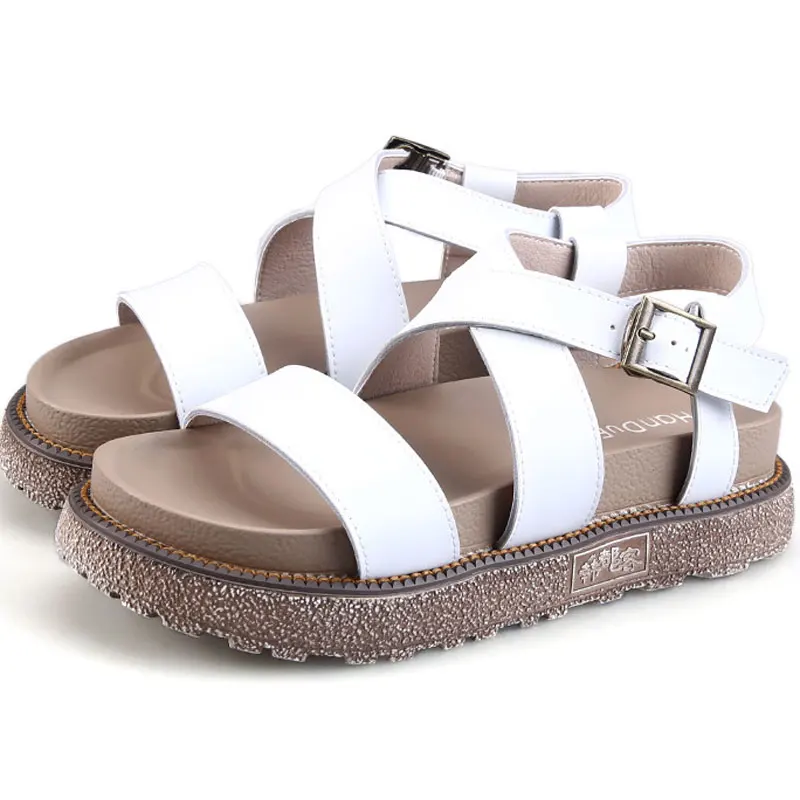 

2019 New Women's Sandals Fashion Designer Roman Buckle Shoes Size And Thick Bottom Round Head Flat Comfortable Shoes