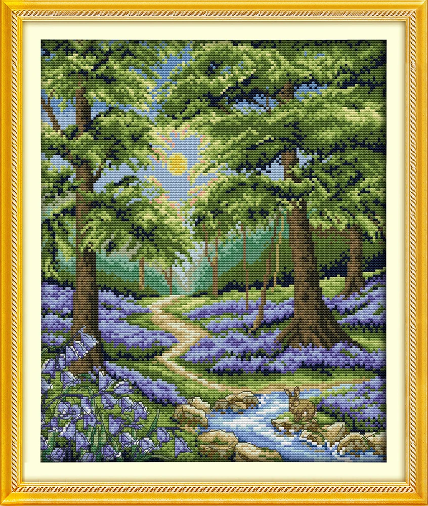 Bluebell forest cross stitch kit 18ct 14ct 11ct count printed canvas