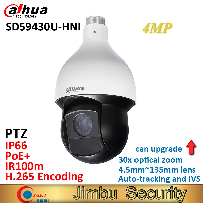 

Dahua 4MP PTZ camera SD59430U-HNI H.265 30x optical zoom 4.5mm~135mm lens Auto-tracking and IVS Support PoE+ IR100m IP66 WDR