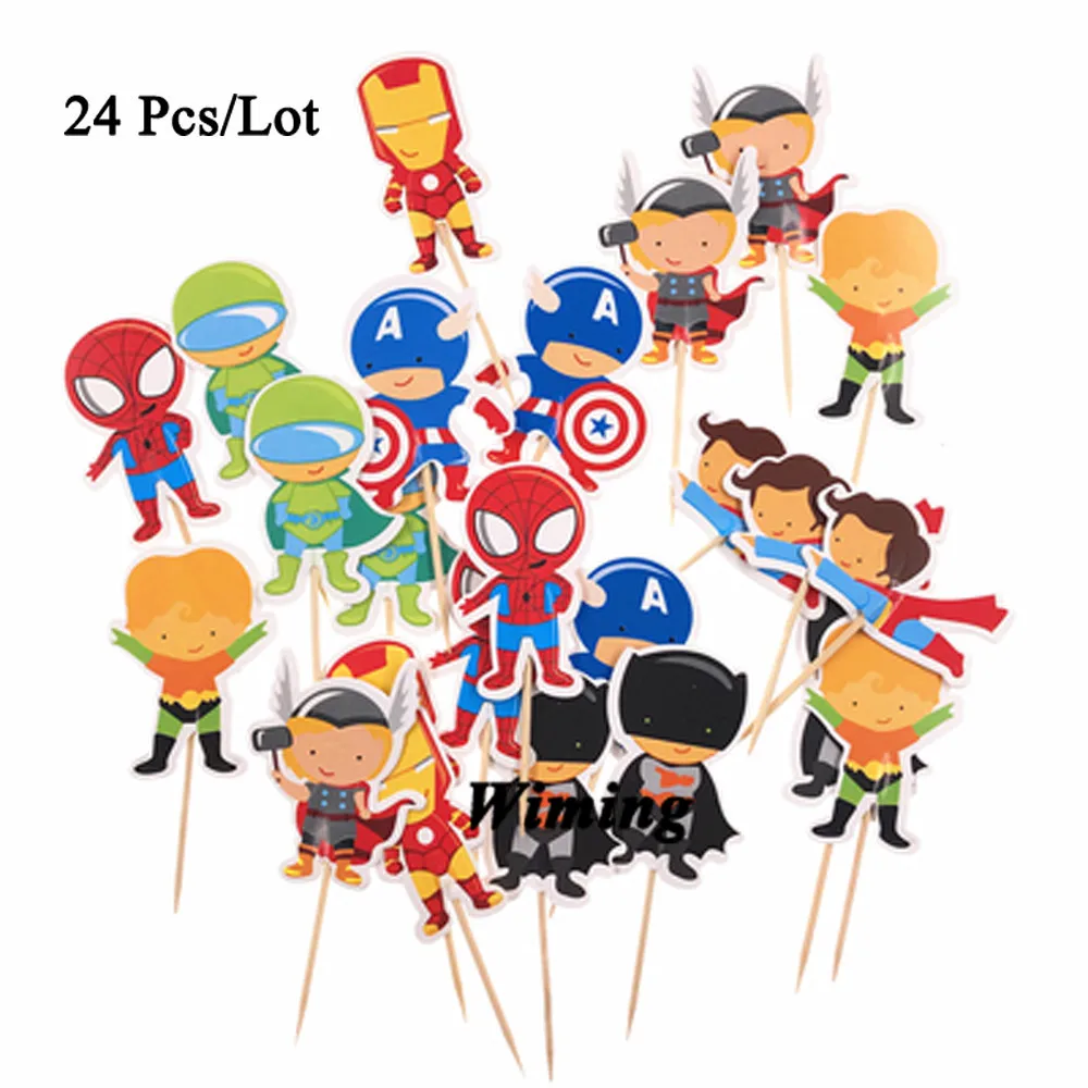 super heroes cake topper toys for children boys kids baby birthdat gifts cake decorating supplies superhero cupcake toppers - Цвет: Design 2