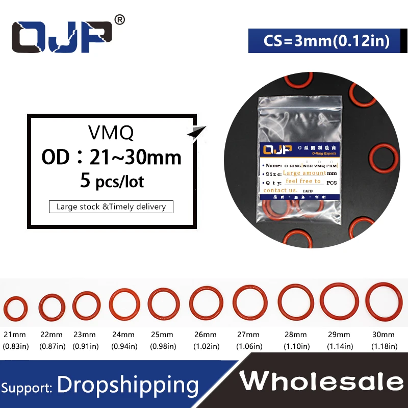 Food Grade Weiß Silikon Gummi O-Ring Dichtungen Sealing Washer Ø3.1mm OD=8~100