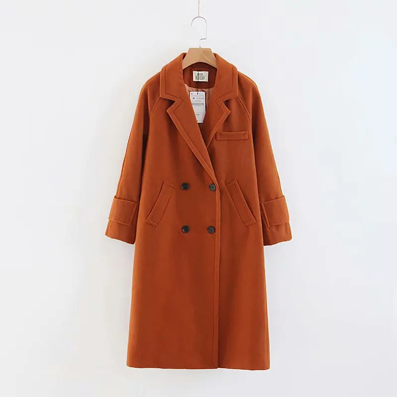 Caramelo Color Chaqueta Coffee Abrigo Nuevo Breasted Largo Mujer 4wwUTdxOq