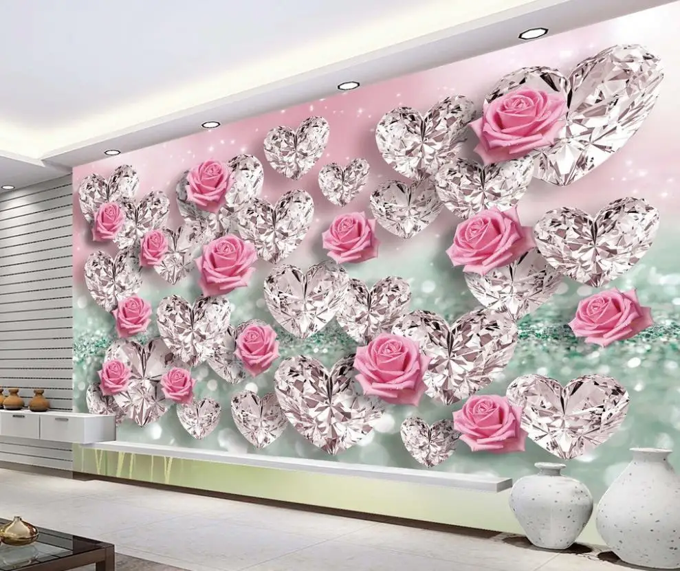 

Custom Any Size TV Background Wall Mural Wall Paper Original Diamonds Forever, a Long-lasting 3D Romantic Background Wall