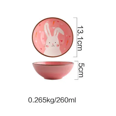 Cute Ceramica Plates Glazed Creative Hand Painted Bowl Spoon Set Breakfast Steak Children's Fruit Plate Animal Dish Cutlery - Цвет: F rabbit bowl