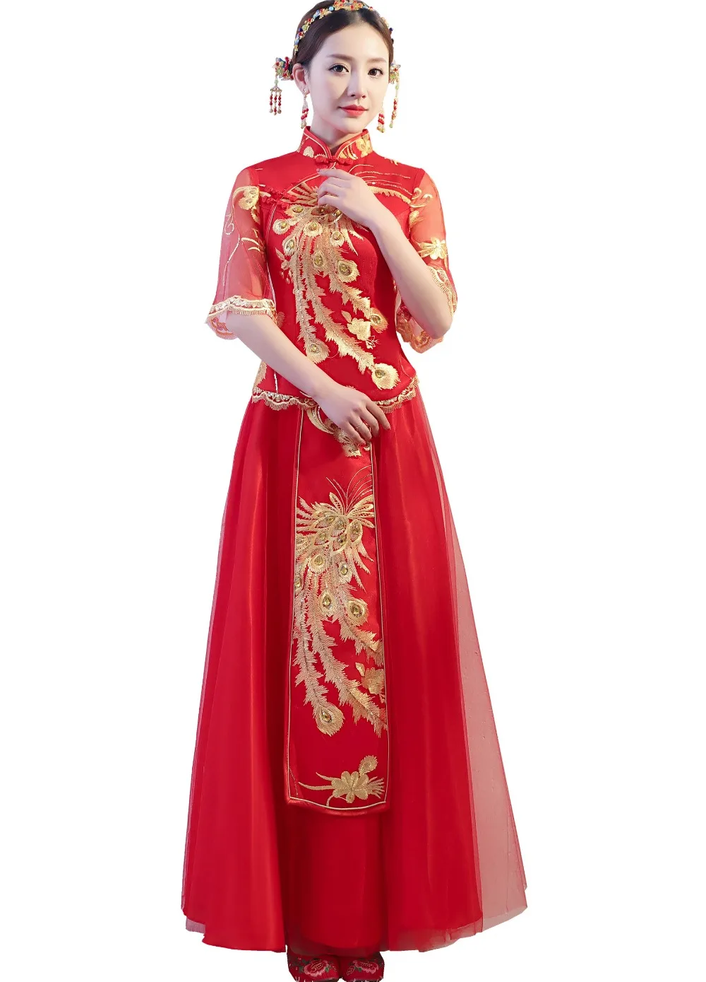 Китайское традиционное свадебное платье cheongsam Xiuhe в национальном стиле Новое