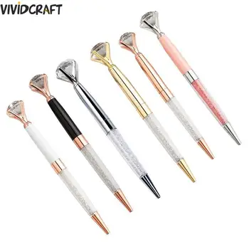 

1 Pcs Diamond Crystal Pen Gem Ballpoint Pen Ring Wedding Office Metal Ring Roller Ball Pen School Supplies 6 Colors