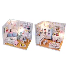 DIY 3D деревянные изделия ручной работы Миниатюрный Кукольный дом Комплект спальня с светодиодный свет и мебель-комната Adalelle& Hemiola