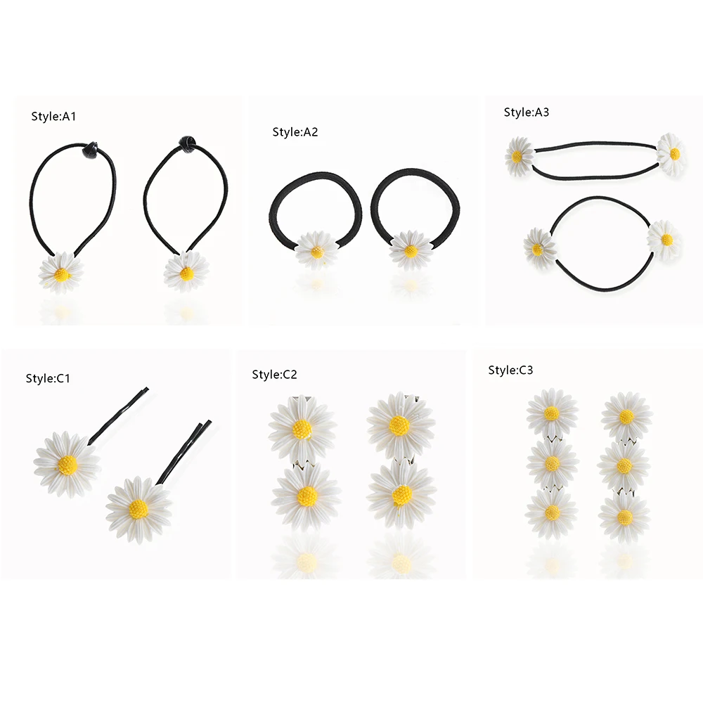 2 шт., мини заколка для волос с ромашками, очаровательные цветы, эластичное кольцо для волос, лента для волос, заколки для волос, конский хвост для девочек, детский держатель, аксессуары для укладки Haie