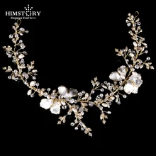 HIMSTORY New Wedding Tiara Bridal Headband Headpiece Silver&Gold Leaves Hairband Pearls Rhinestones Bridal Hair Accessories 2017 new pearls chiffon flower headband girls hairband bohemian crown tiara floral golden leaves bandeau turban hair accessories