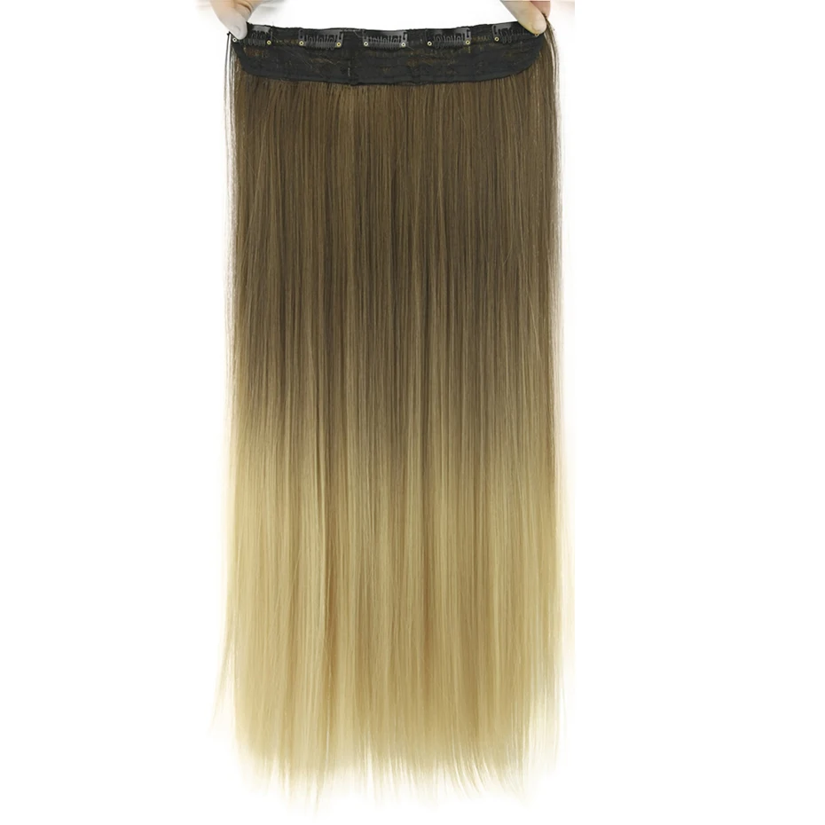 

Soowee Long Straight Brown to Blonde Natural Color Women Ombre Hair High Tempreture Synthetic Hairpiece Clip in Hair Extensions