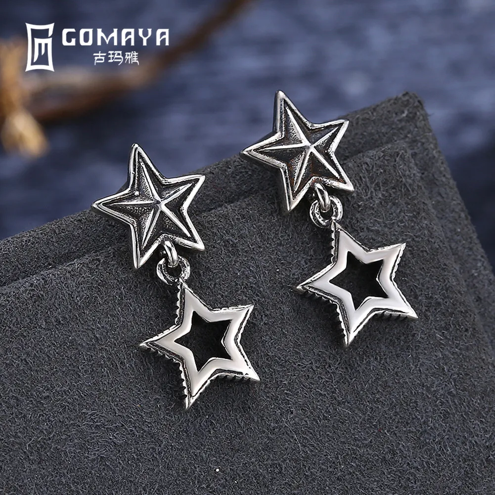 

GOMAYA 925 Sterling Silver Double Star Drop Earrings for Women Gift Vintage Retro Fine Jewelry Party Accessories