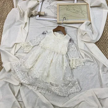 

Roimyal Wholesale 2019 Summer New Children's Short Sleeve Lace Princess Wind Trumpet Sleeve Embroidered Dress free shipping