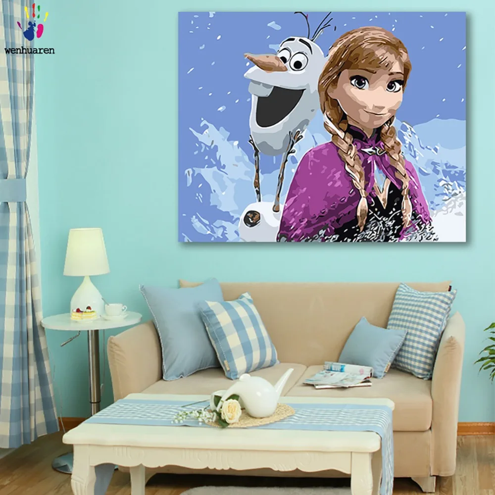 

DIY colorings pictures by numbers with colors Ice romance Anna and Olaf picture drawing painting by numbers framed