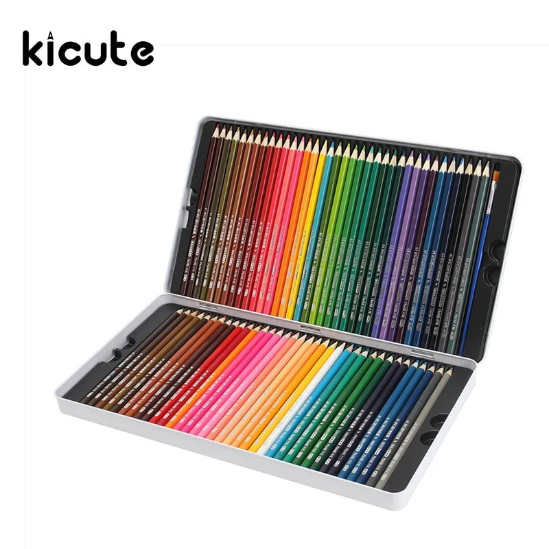 

Kicute Professional 72 Colored Pencils Colorful Pen Soft Core Lead Set With Iron Case And 1 Brush Art Painting Drawing Supply