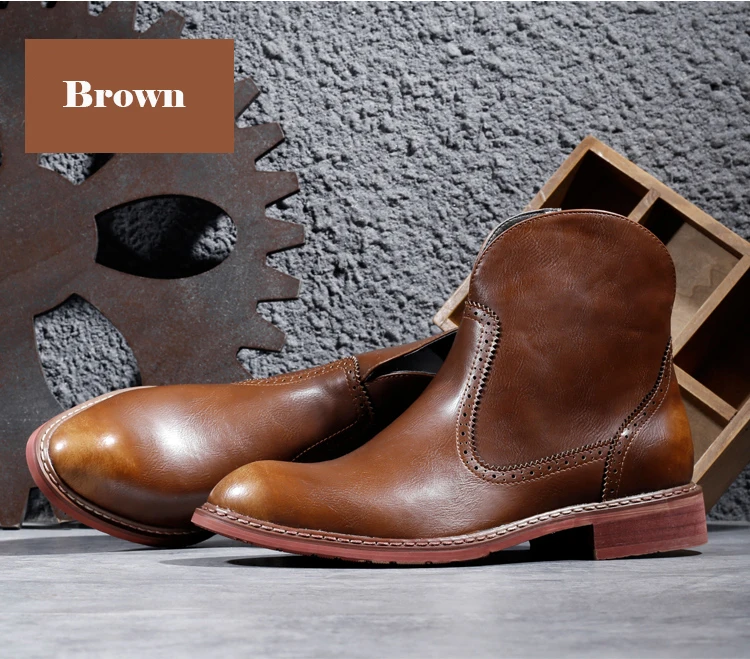 Misalwa/мужские ботинки с перфорацией типа «броги»; коллекция года; сезон осень-зима; ботинки «Челси» на молнии; винтажные стильные ботильоны с острым носком
