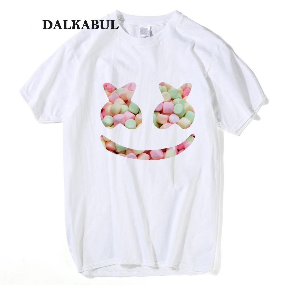 

Crazymello Marshmello T shirt Men Women Helmet Marshmallow Printed Tees Marsmellow DJ face Smile T-shirt Hip Hop Funny Cute Tops
