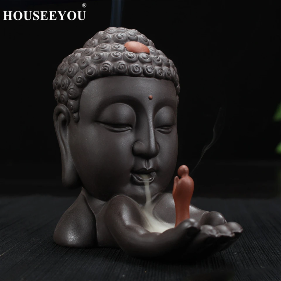 HOUSEEYOU горелка для благовоний с обратным потоком, керамическая подставка для благовоний Будды, ароматерапия, домашний декор, буддийская кадильница+ 20 конусов для благовоний