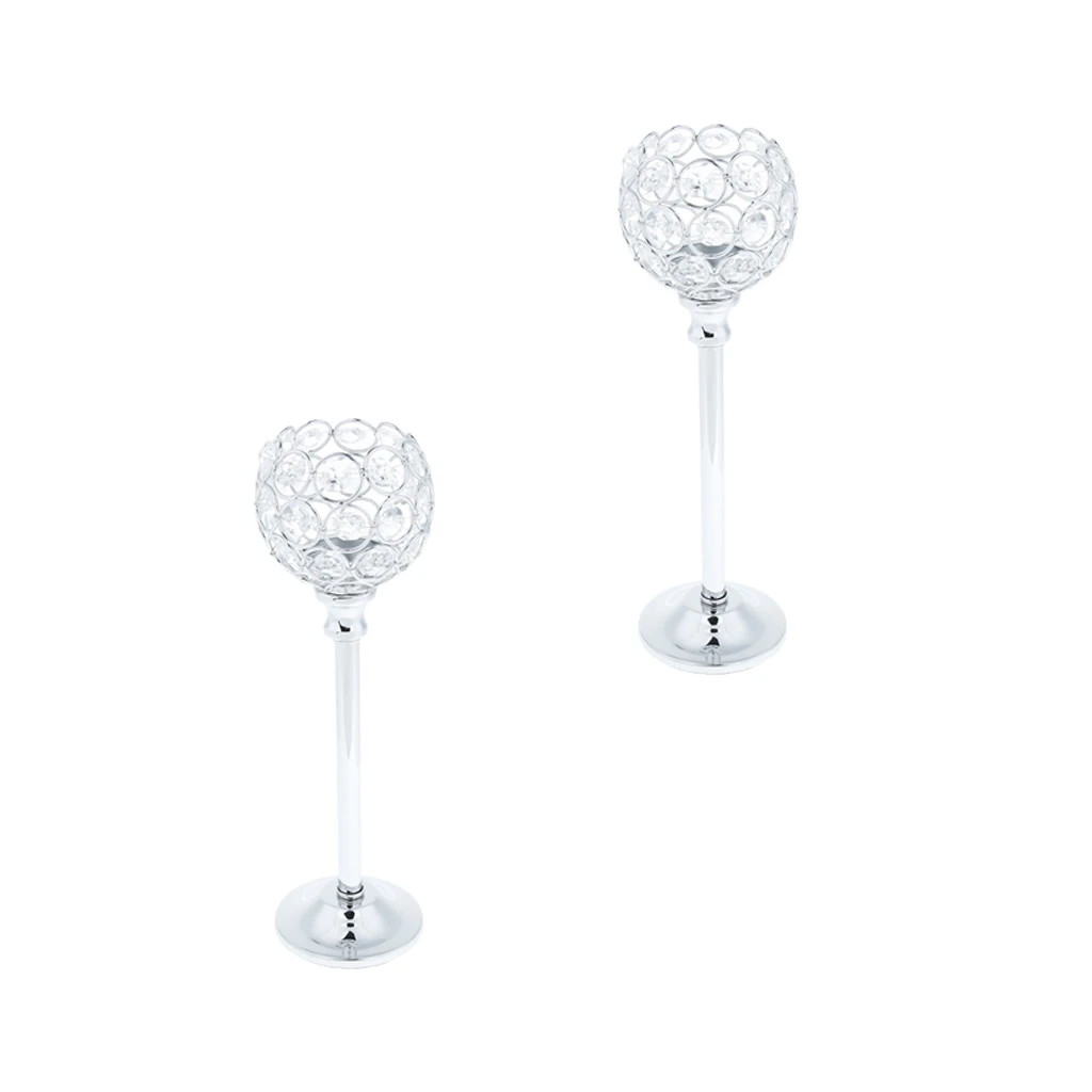 2Pcs Silver 26.5cm Crystal Metal Candle Holder Candlestick Wedding Holidays Christmas Events Tabletop Decor Ornament