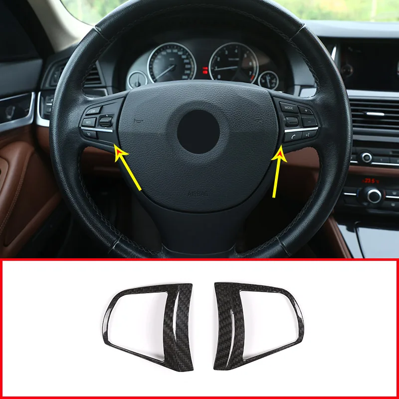 

2 pcs Real Carbon Fiber Car Steering Wheel Button Frame Trim For BMW 5 Series F10 520 525 2011-2016 Accessory