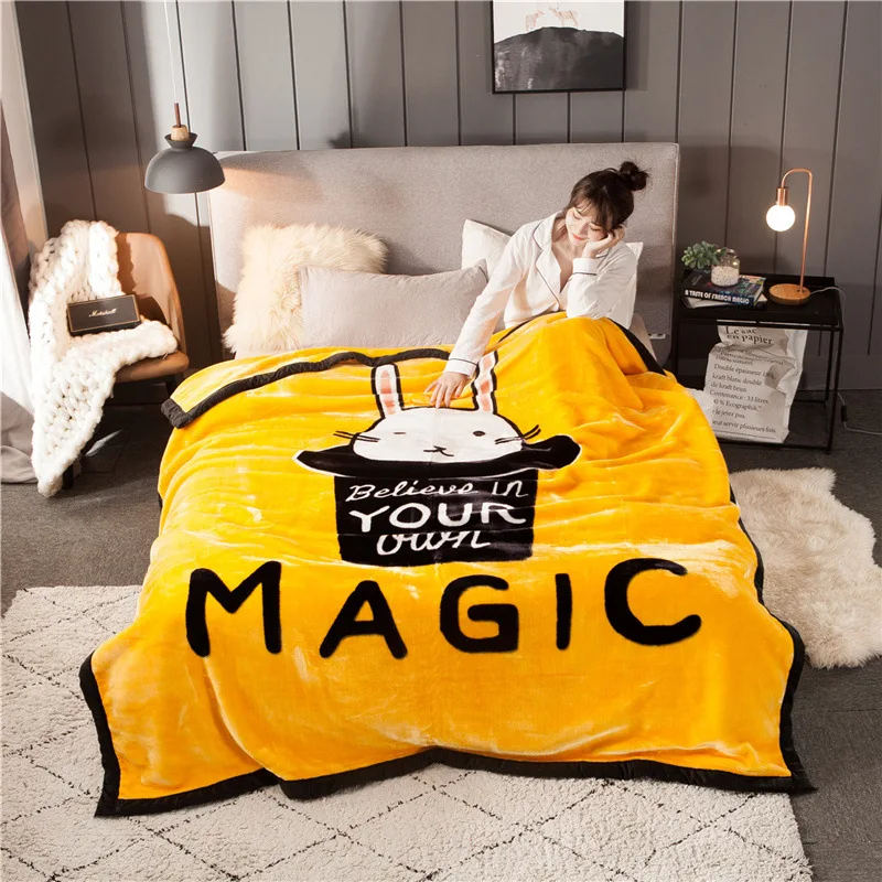 

2019 Yellow Rabbit Double Layer Cartoon Designs Magic Soft Warm Thick Blanket Raschel Microfiber Plaids Bedsheet Polyester
