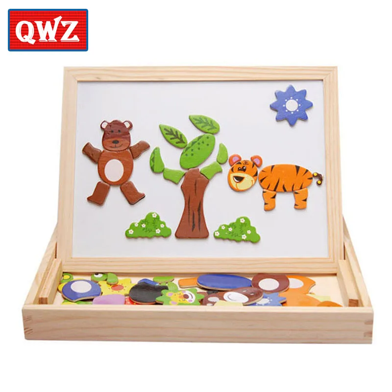 QWZ 8 видов стилей обучающая образовательная головоломка деревянная магнитная головоломка доска для рисования с игрушками хобби детская игрушка для детей рождественские подарки - Цвет: QWZ091-animal-N