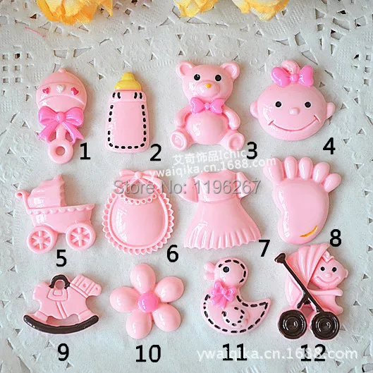 

100PCS Mixed kawaii diy resin cabochon embellishment baby shower party favors girl first birthday party decoration baptism gift