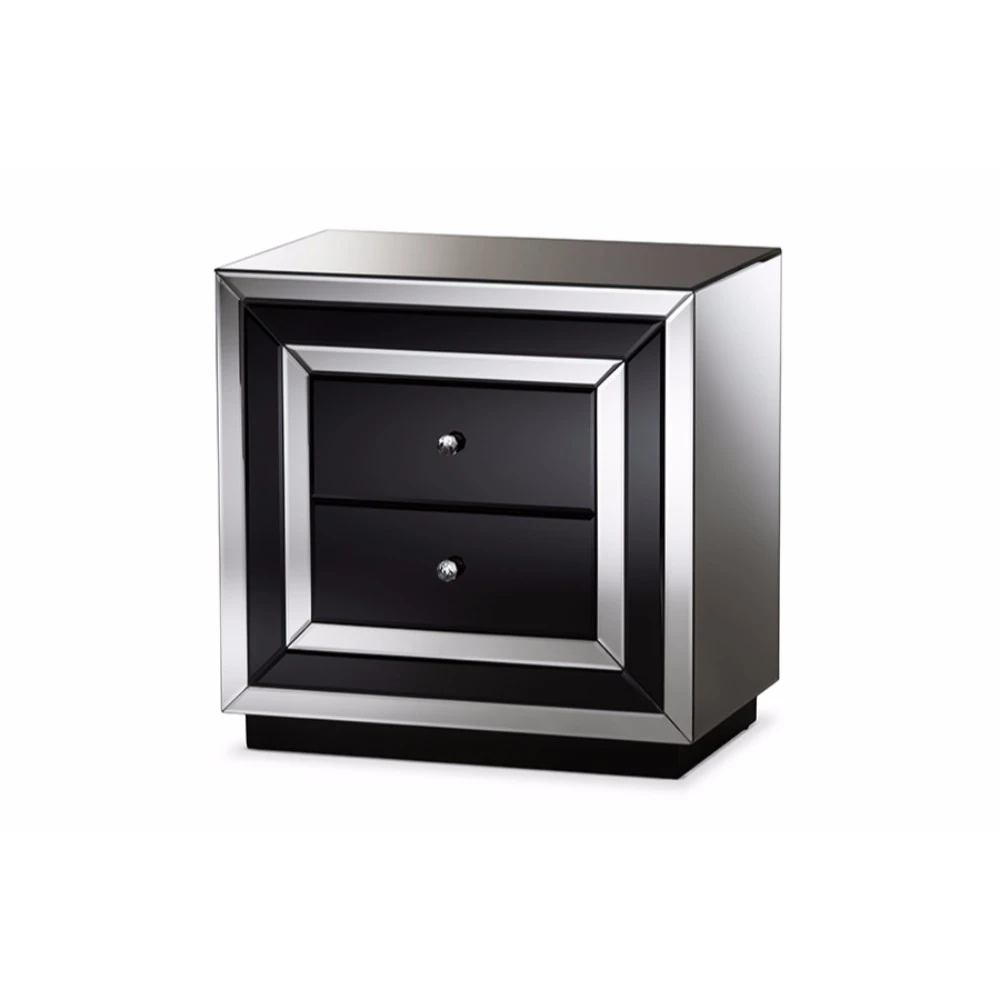 Baxton Studio Cecilia Hollywood Regency Glamour Style Mirrored 2-Drawer Nightstand