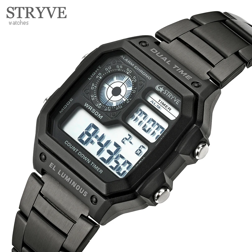 

STRYVE Top Brand Luxury Men Watches Fashion Gold Digital LED Military Sport Watch Men's Casual Electronics Wristwatches Relojes