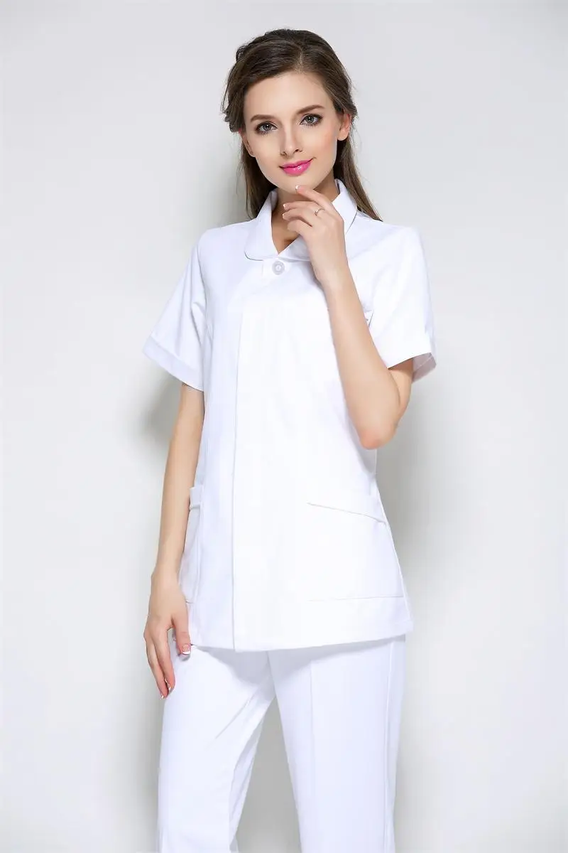 Летняя новая женская одежда против морщин, Антистатическая, тонкая талия, одежда для кормления, комплект, больничный медицинский скраб, высокое качество - Цвет: white