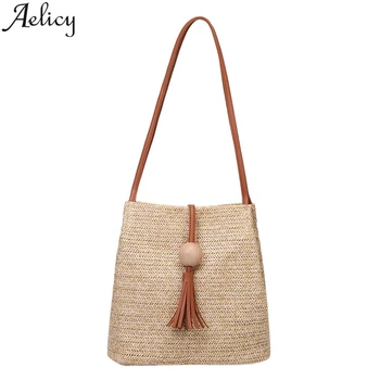 

Aelicy 2019 Hot Fashion Women High Capacity Weave Wooden Beads Tassels Crossbody Shoulder Bags Women Messenger Bags Handbag