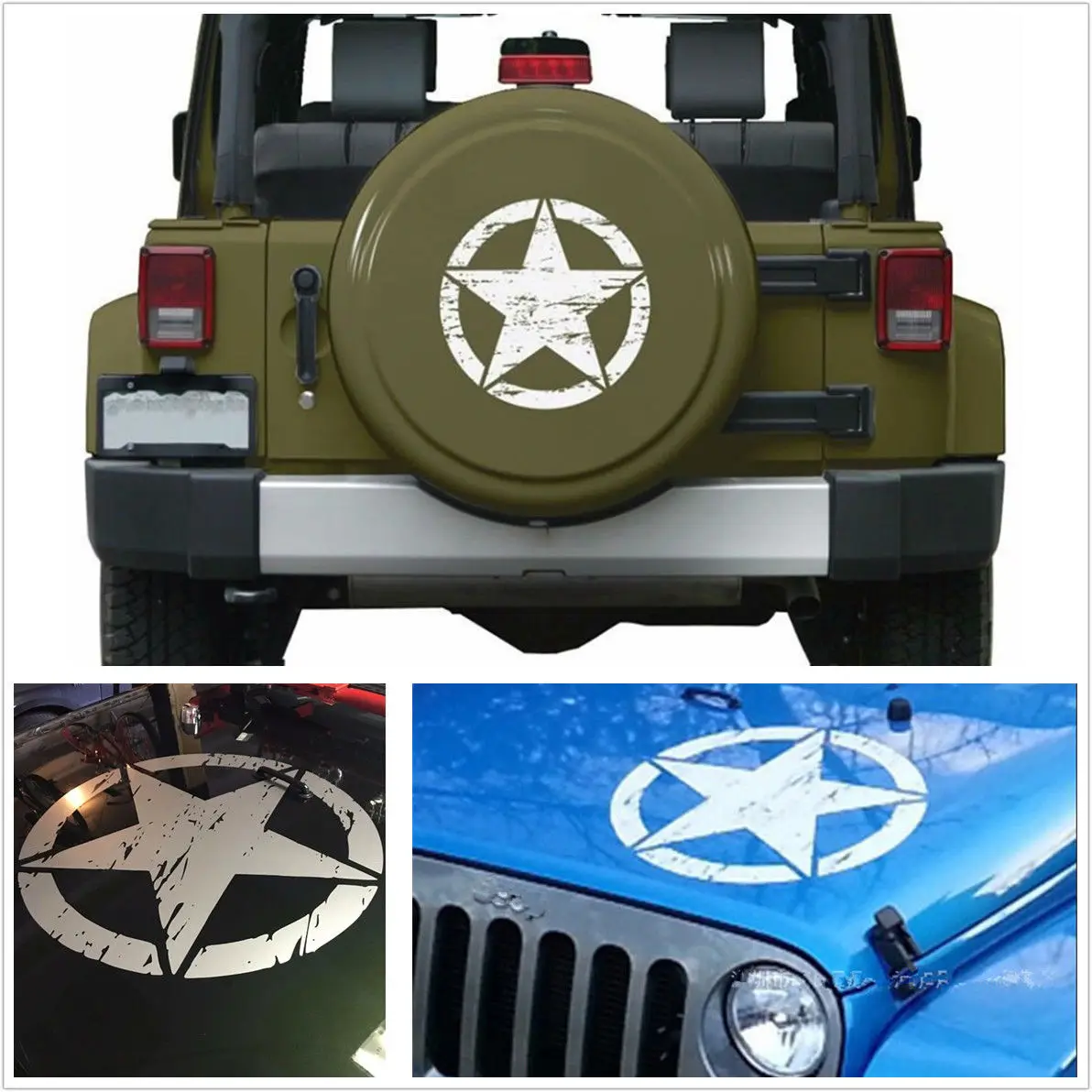 

Car styling 2018 NEW 50x50cm White Car Distressed Army Star Pattern Vinyl Decal Stickers For Jeep Car Stickers