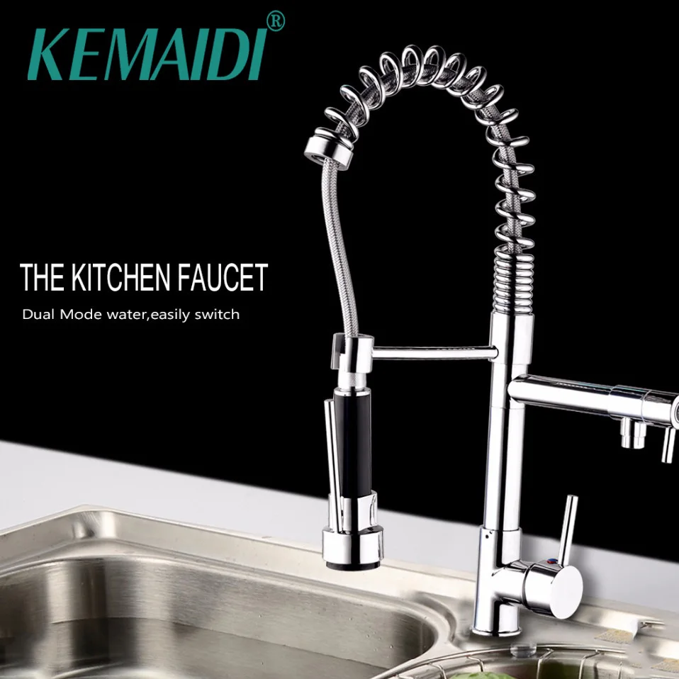 Günstige KEMAIDI Hohe Qualität Messing Morden Küche Wasserhahn Mischbatterie Waschbecken Heißer und Kalten Torneira de Cozinha Mit Zwei Funktion