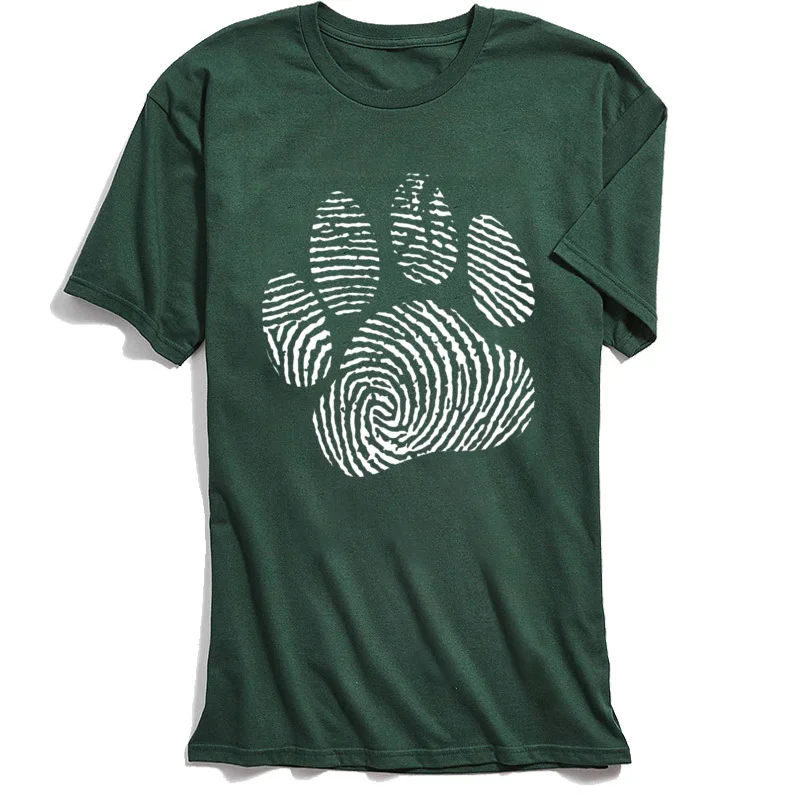 Funny Men's T Shirt Crew Neck Short Sleeve Pure Cotton Paw Print Tops Tees Geek Tops Shirts Drop Shipping Paw Print dark