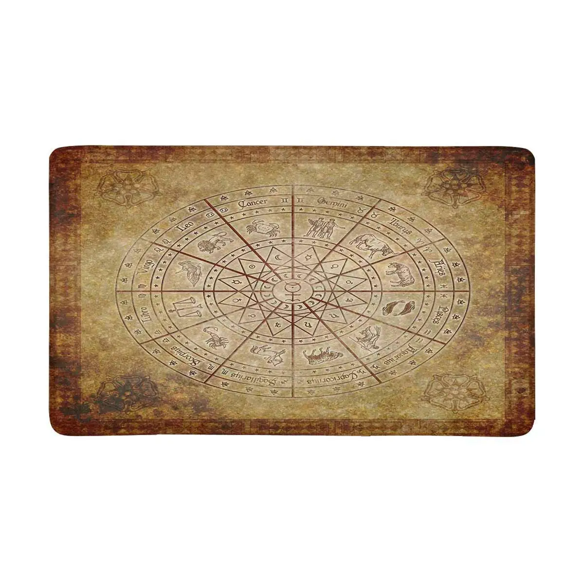 

Zodiac Circle on Very Old Paper Anti-Slip Door Mat Home Decor, Personalized Indoor Entrance Doormat Rubber Backing Extra Large