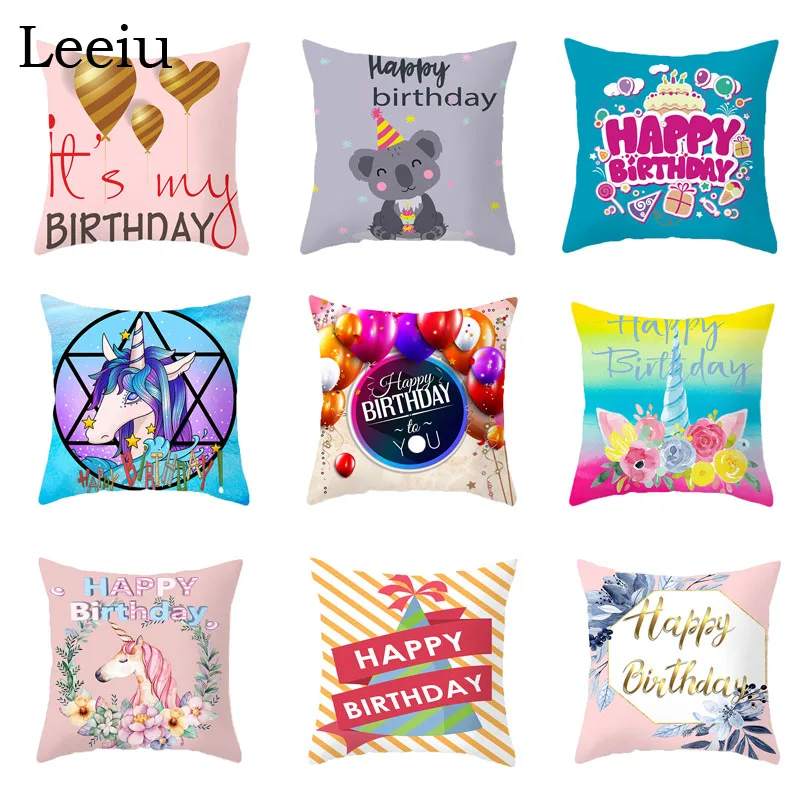 

Leeiu 45*45cm Unicorn Party DIY Decorations Happy Birthday Pillow Case For Home Baby Shower Unicorno Birthday Party Favors
