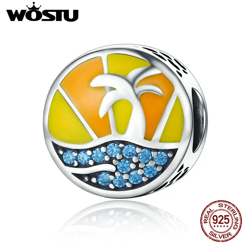 

WOSTU 100% 925 Sterling Silver Summer Beach Beads Fit WST Charm Bracelet For Women DIY Jewelry Gift CQC316