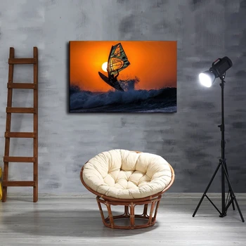 

Canvas Paintings Home Decor 1 Piece Windsurfing Sunset Sky Sea Waves Poster Living Room Prints Surfing Pictures Hotel Wall Art