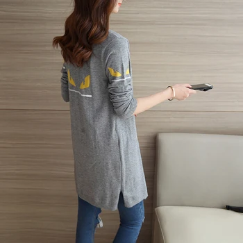 

Women's Knit Cardigan 2020 Spring Autumn New Middle Long Side Slit V-Neck Long-sleeved Eyes Knit Cardigan Shawl Plus Size Women