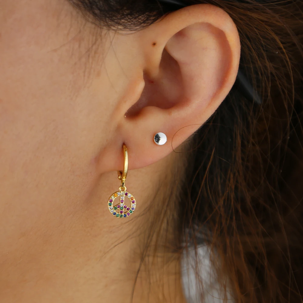 

cheaper peace charm dangle earring with colorful cz paved round dangle earring jewelry