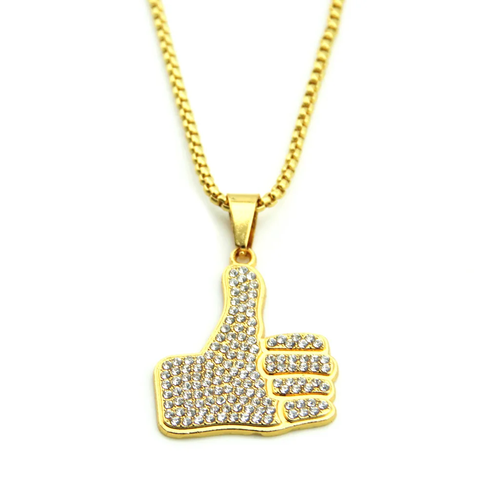 New Design Fashion Accessories Hip Hop Jewelry Full Crystal Thumbs Up