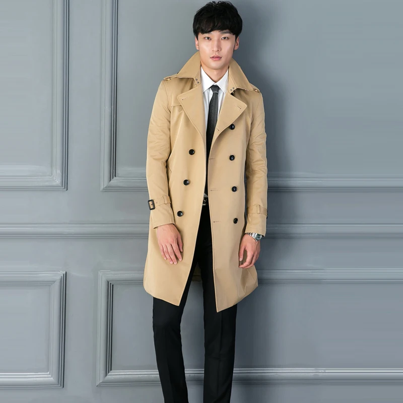 Trench Coat Men Size Custom-tailor England Double-breasted Long Pea Coat Slim Fit Classic Trenchcoat As Gifts