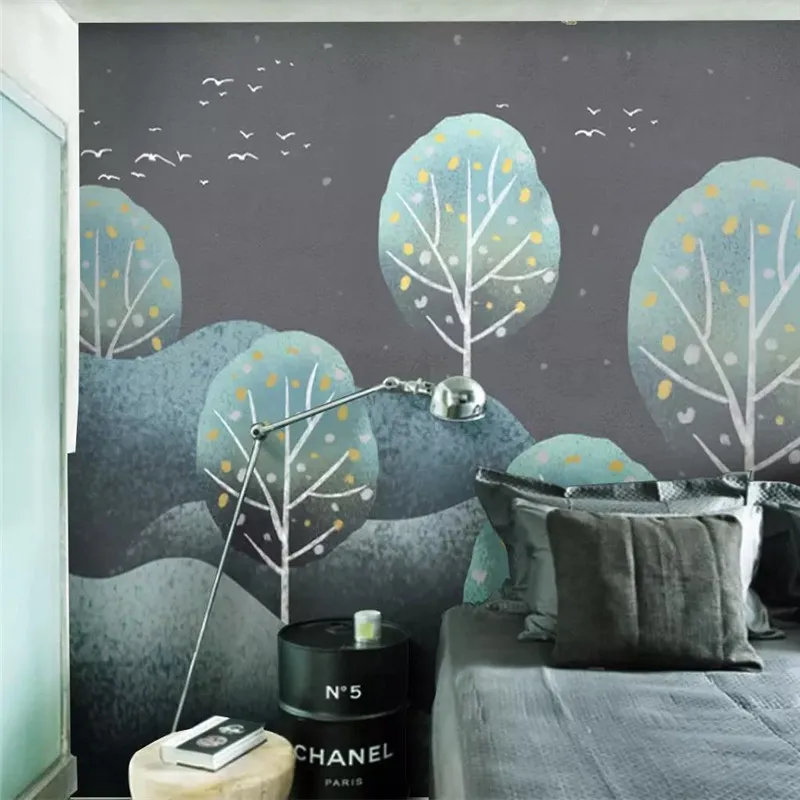 Custom wallpaper hand-painted forest landscape retro modern minimalist background wall painting high-grade waterproof material Custom wallpaper hand-painted forest landscape retro modern minimalist background wall painting high-grade waterproof material