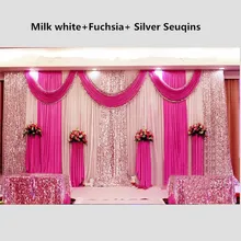 3X6M Shiny Fuchsia Wedding Drape Backdrop Curtain With Sequins Swag Pleated For Wedding Event&Party&Banquet Decoration