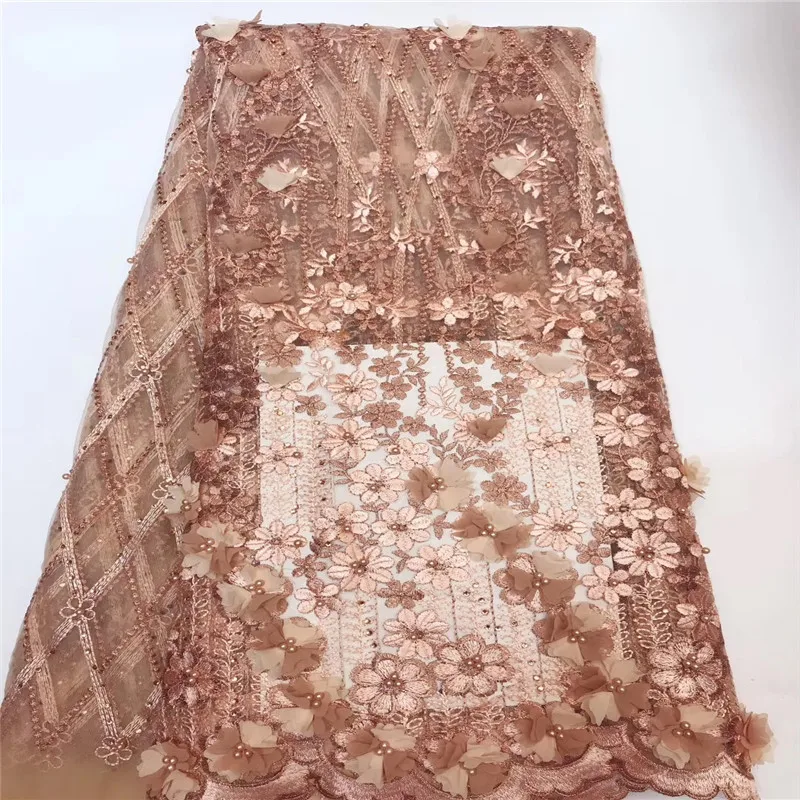 

Latest Beaded African Tulle Lace Fabric 5Yards Nigerian Laces Fabrics High Quality French Mesh Lace Fabric For WeddingHX1476-1