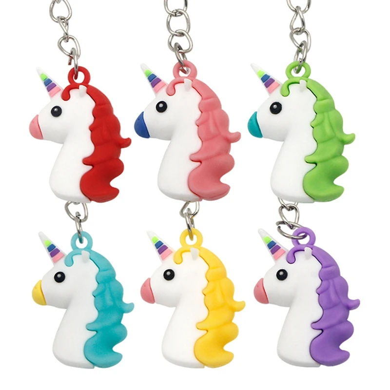 

Fashion Creative Cartoon Keychain 3D Rubber Unicorn Key Chain Ring Woman Bag Charms Car Key Holder Wedding Gift Party Trinket