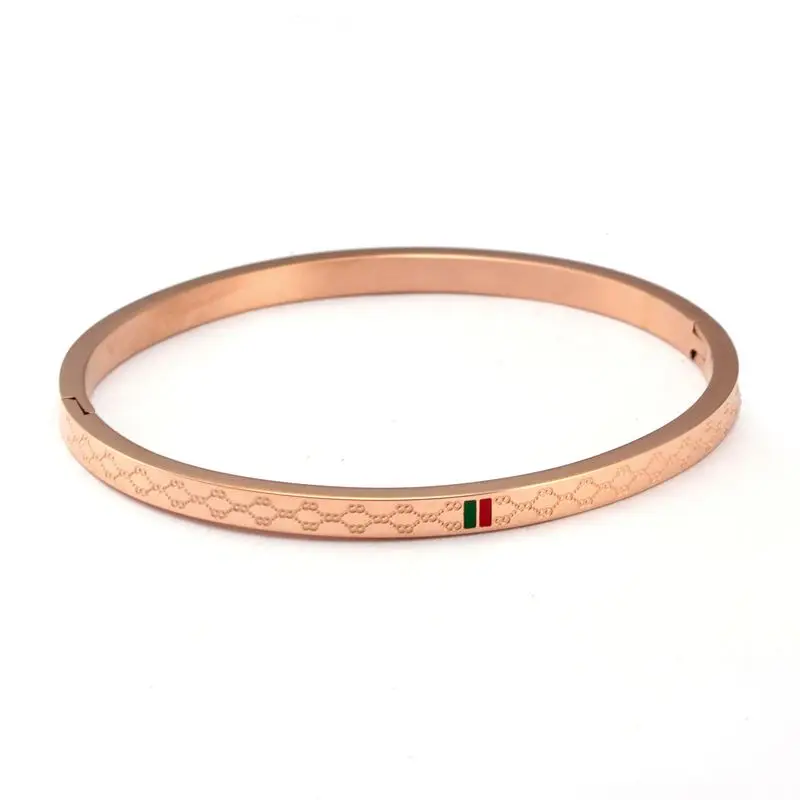 Silver Color Men Women Casual Wedding Party Fashion Bangles Luxury Stainless Seel ClassicCharm Bangles Jewelry Gift - Metal Color: Rose Gold Color