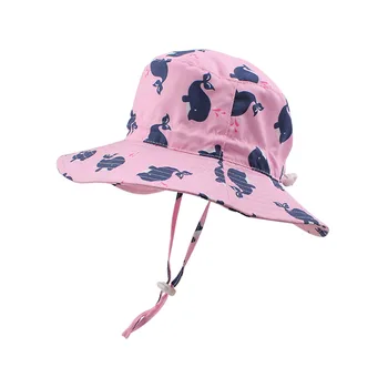 

Whale Pink Baby Girl Sun Hat Summer UV Protection Bucket Cap with Wide Brim Adjustable Chinstrap Stay On Breathable Cotton